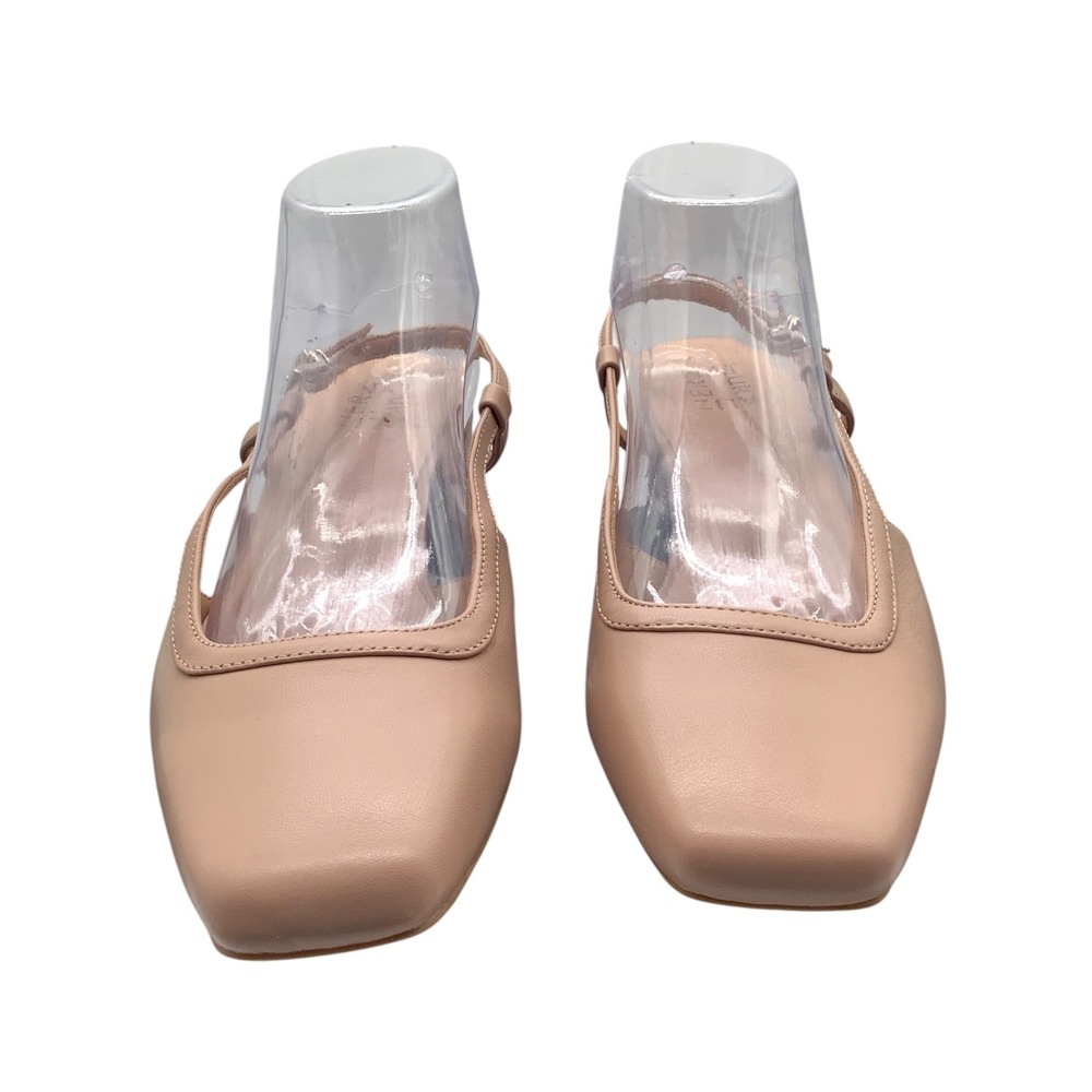 Naturalizer Harper Creme Brulee Leather Square Toe Slingback Block Heels Size 10